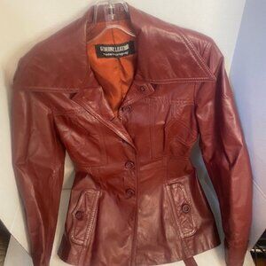 WOMENS VINTAGE BURGANDY/Red/Rust Color Genuine LEATHER JACKET. SIZE 7/8